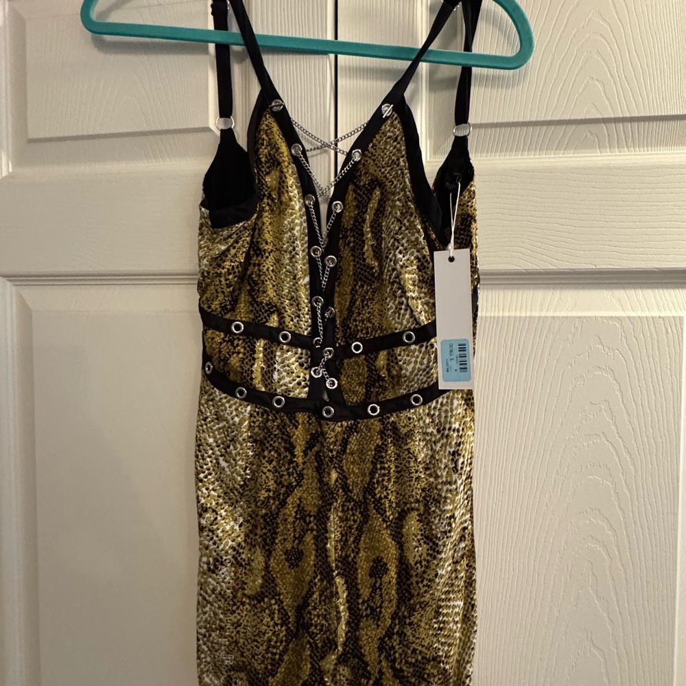 LF Gold and Black Bodycon Mini Dress Spaghetti Strap